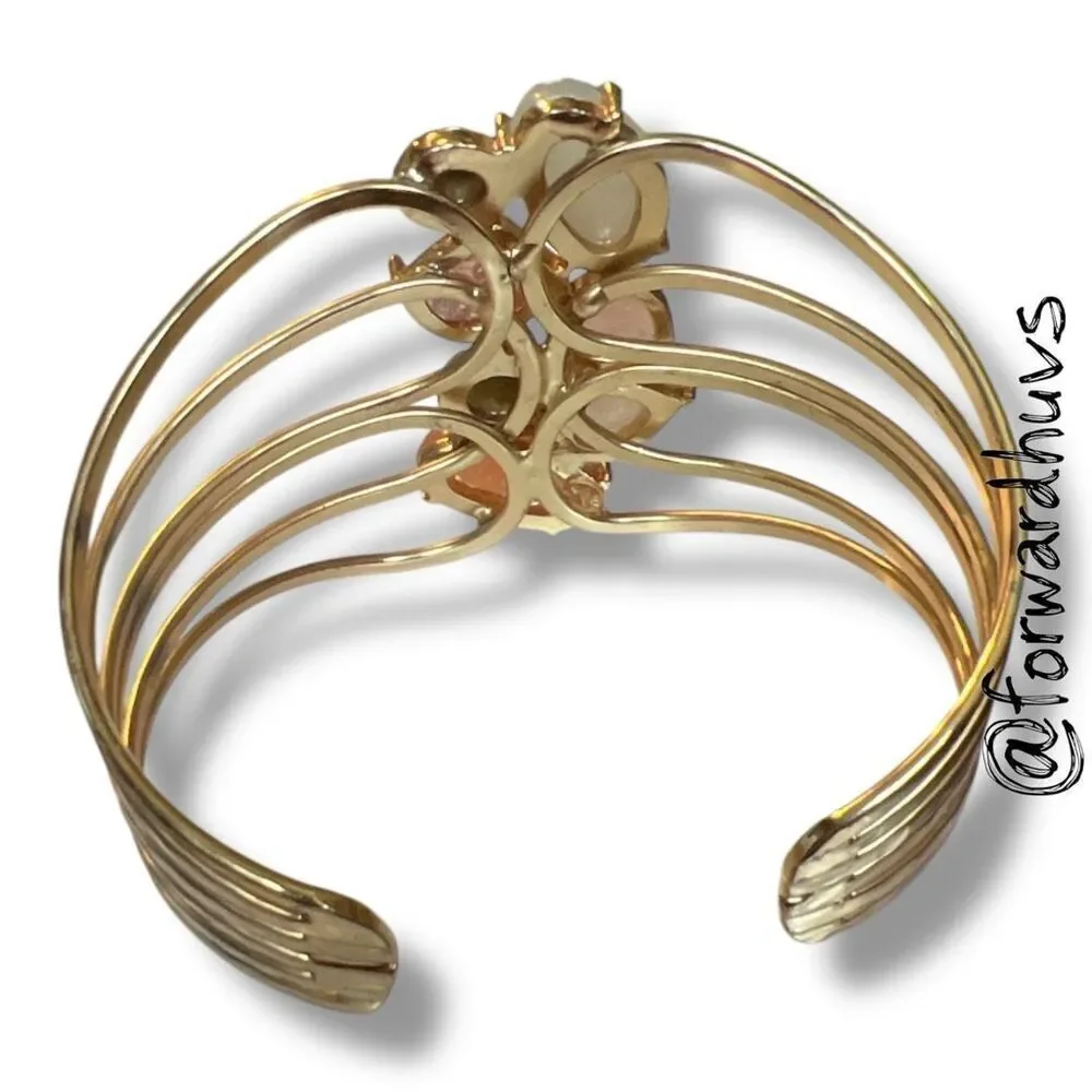 Gold Tone Metal & Colored Glass Boho Cuff Bracelet
